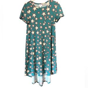 LuLaRoe Carly Dress Teal Blue with White & Red Stars Size XXS